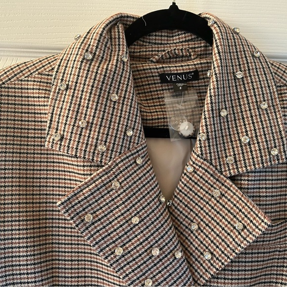 VENUS Embellished Plaid Coat, NWT, Sz 8, color: Cream Multi.  Bedazzled collar - Picture 6 of 9